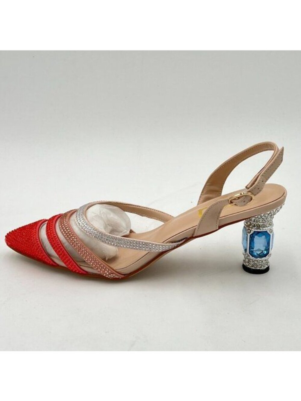 FSJ Red Clear Pointed Toe Rhinestone Heel Slingback D'orsay Prom Dress Sandals